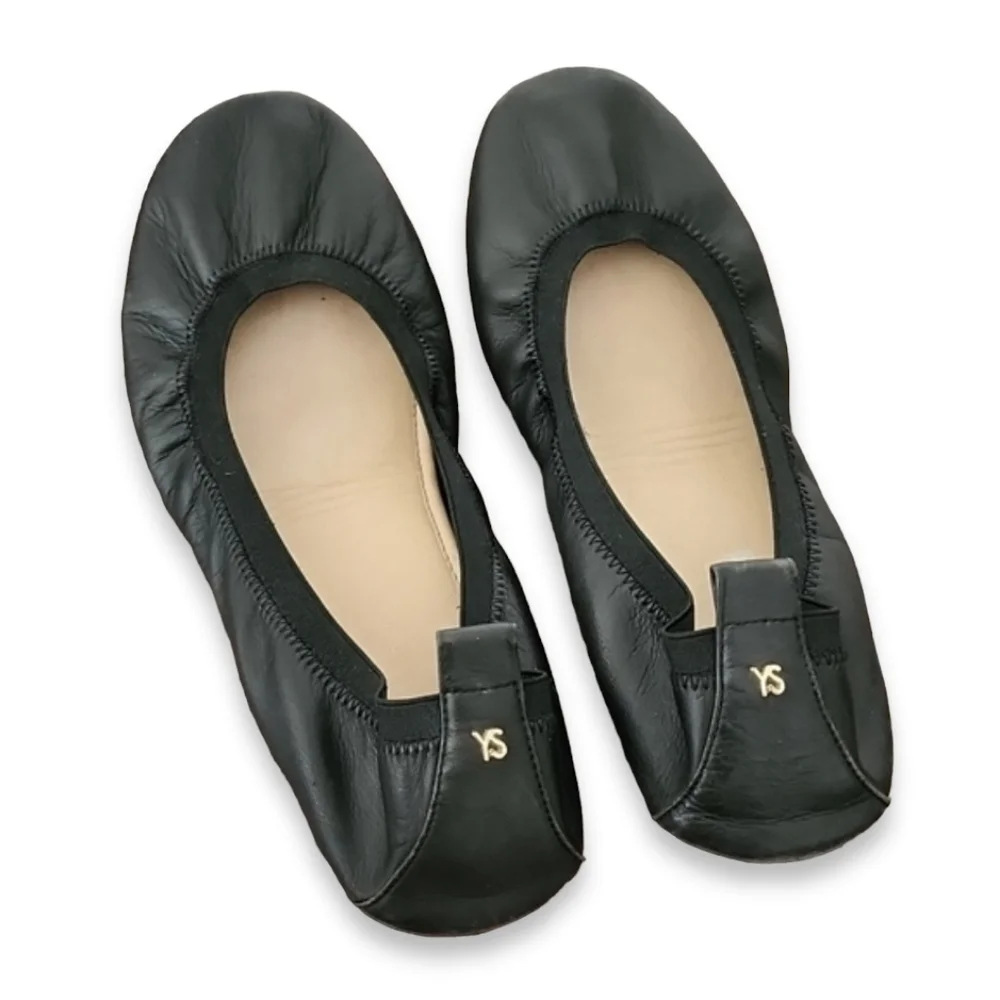 YOSI SAMRA Samara Foldable Ballet Flats 8 Black Leather Scrunch Travel Shoes - Picture 10 of 15
